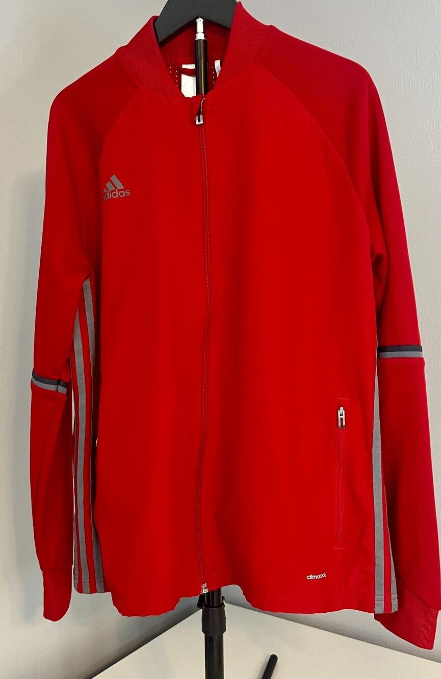 Adidas Climacool Training Jacket Mens UK XL Red Mesh Lined 3 Stripe Activewear